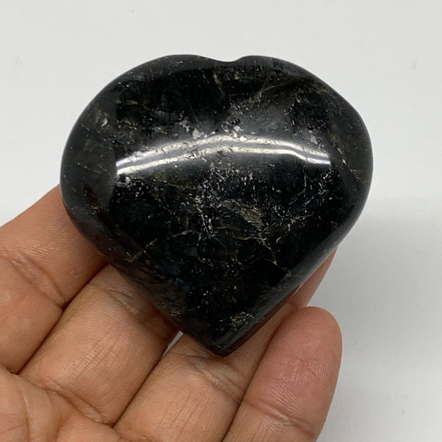 94.6g, 2.1"x2.2"x0.9" Natural Labradorite Heart Small Polished Healing Crystal,