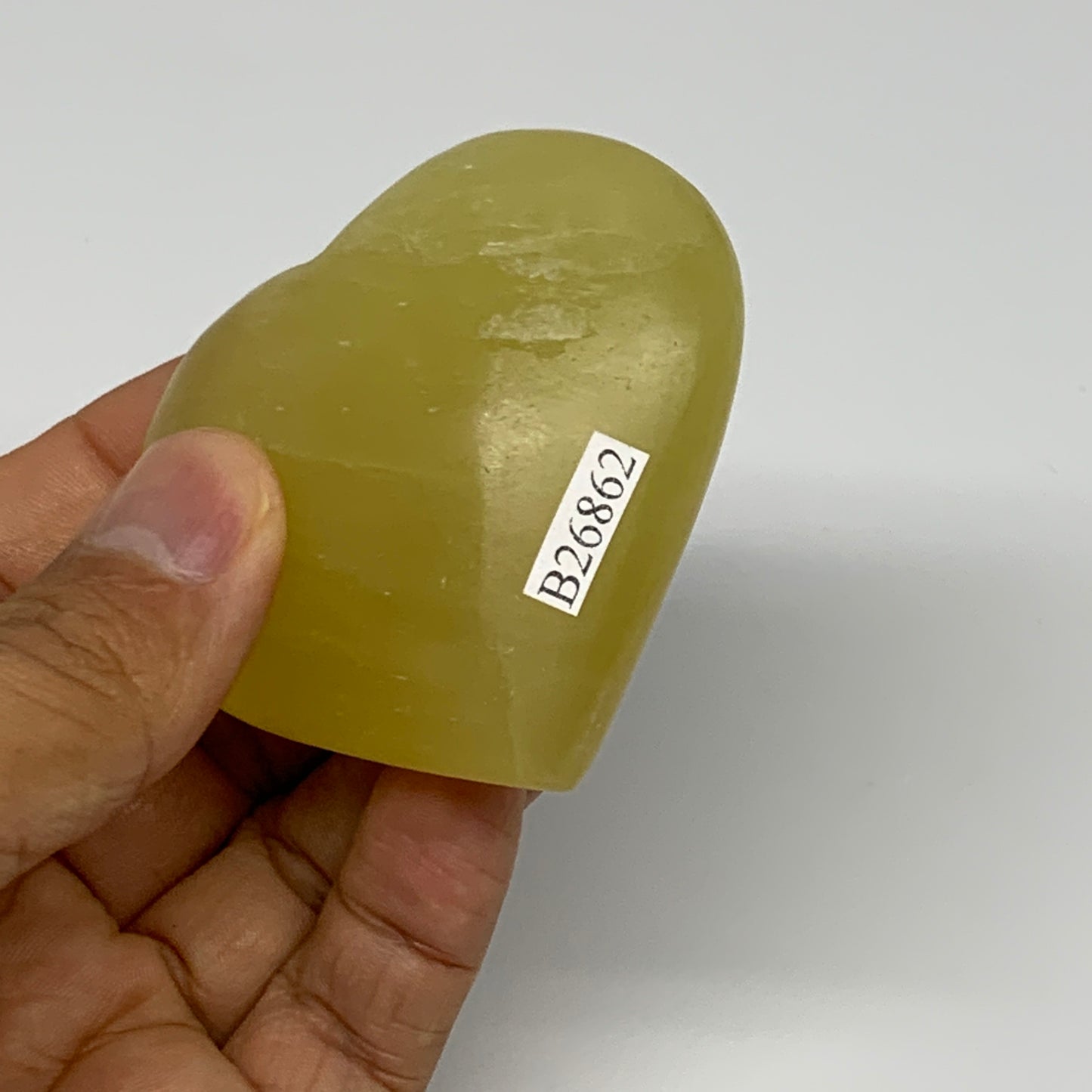 131.9g, 2.2"x2.5"x1" Lemon Calcite Heart Crystal Gemstones @Afghanistan, B26862