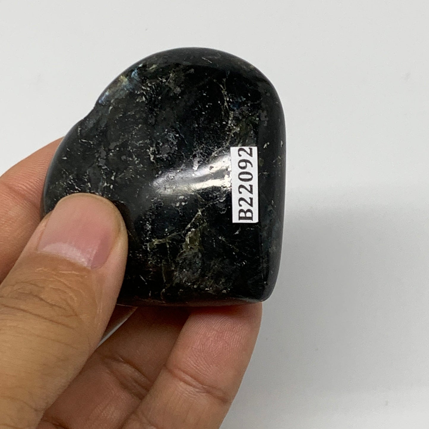 94.6g, 2.1"x2.2"x0.9" Natural Labradorite Heart Small Polished Healing Crystal,