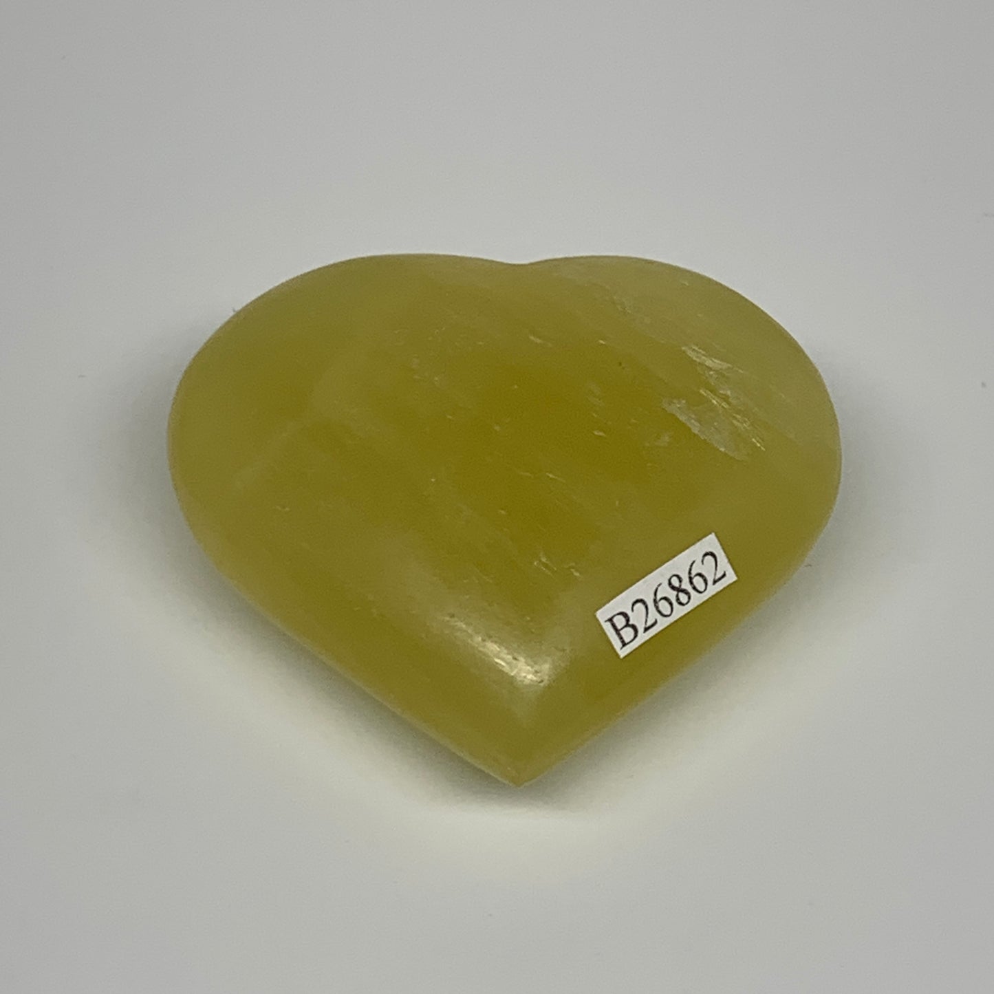 131.9g, 2.2"x2.5"x1" Lemon Calcite Heart Crystal Gemstones @Afghanistan, B26862