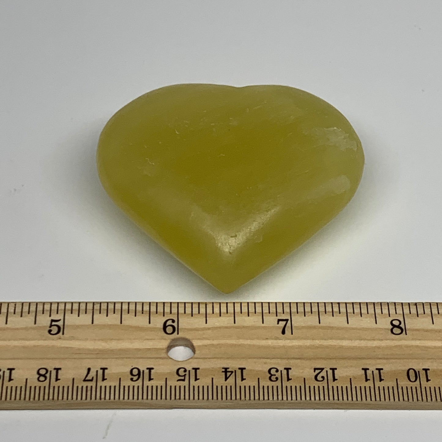 131.9g, 2.2"x2.5"x1" Lemon Calcite Heart Crystal Gemstones @Afghanistan, B26862