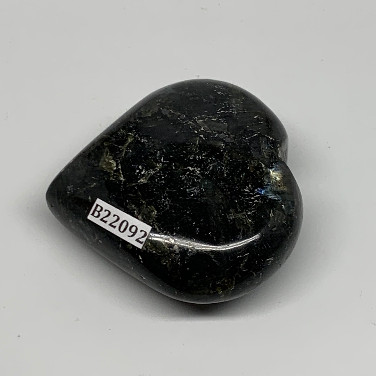 94.6g, 2.1"x2.2"x0.9" Natural Labradorite Heart Small Polished Healing Crystal,