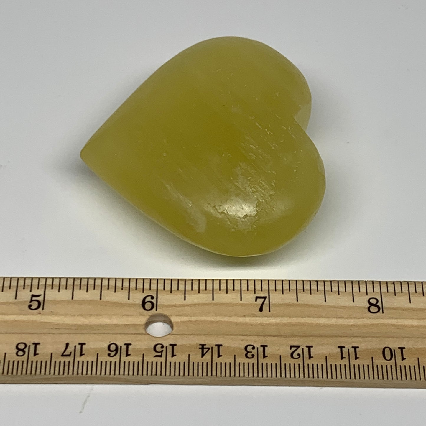 131.9g, 2.2"x2.5"x1" Lemon Calcite Heart Crystal Gemstones @Afghanistan, B26862