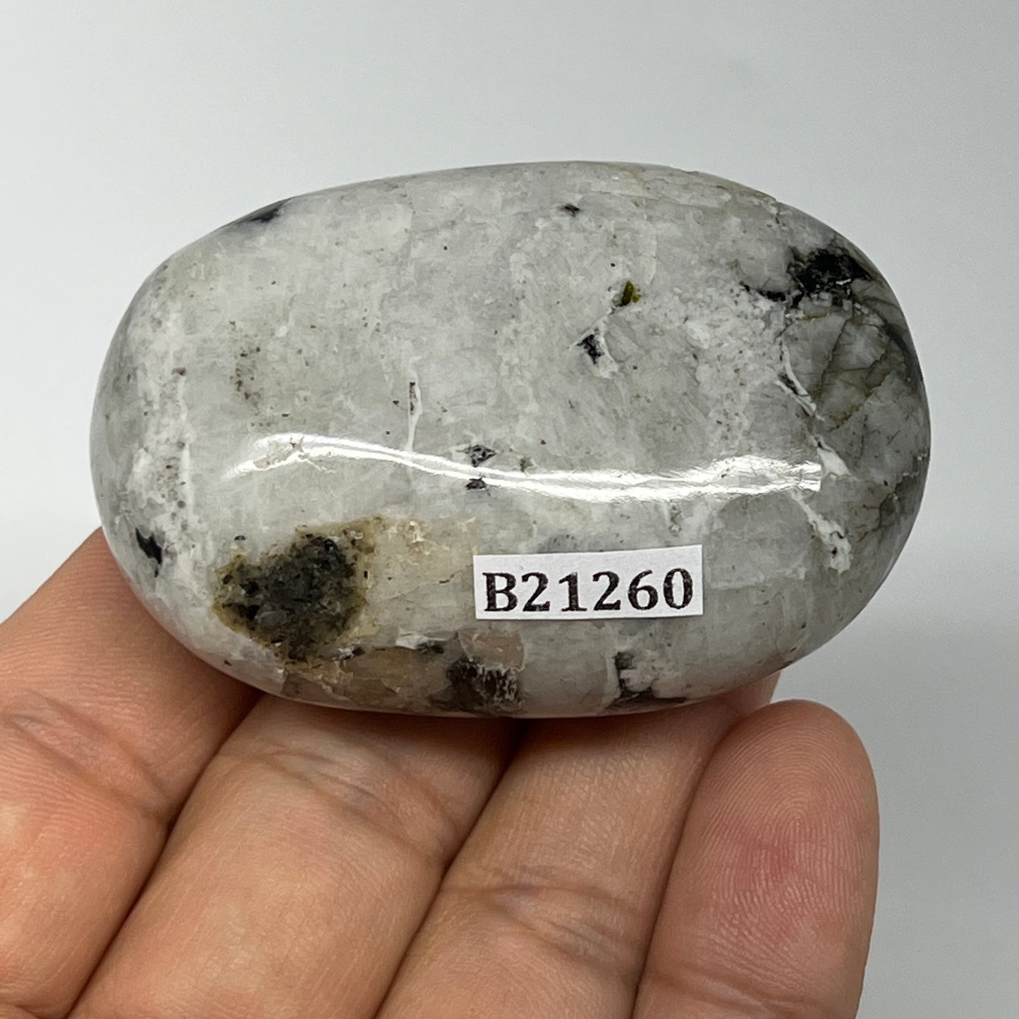 87.6g,2.3"x1.6"x1", Rainbow Moonstone Palm-Stone Polished from India, B21260