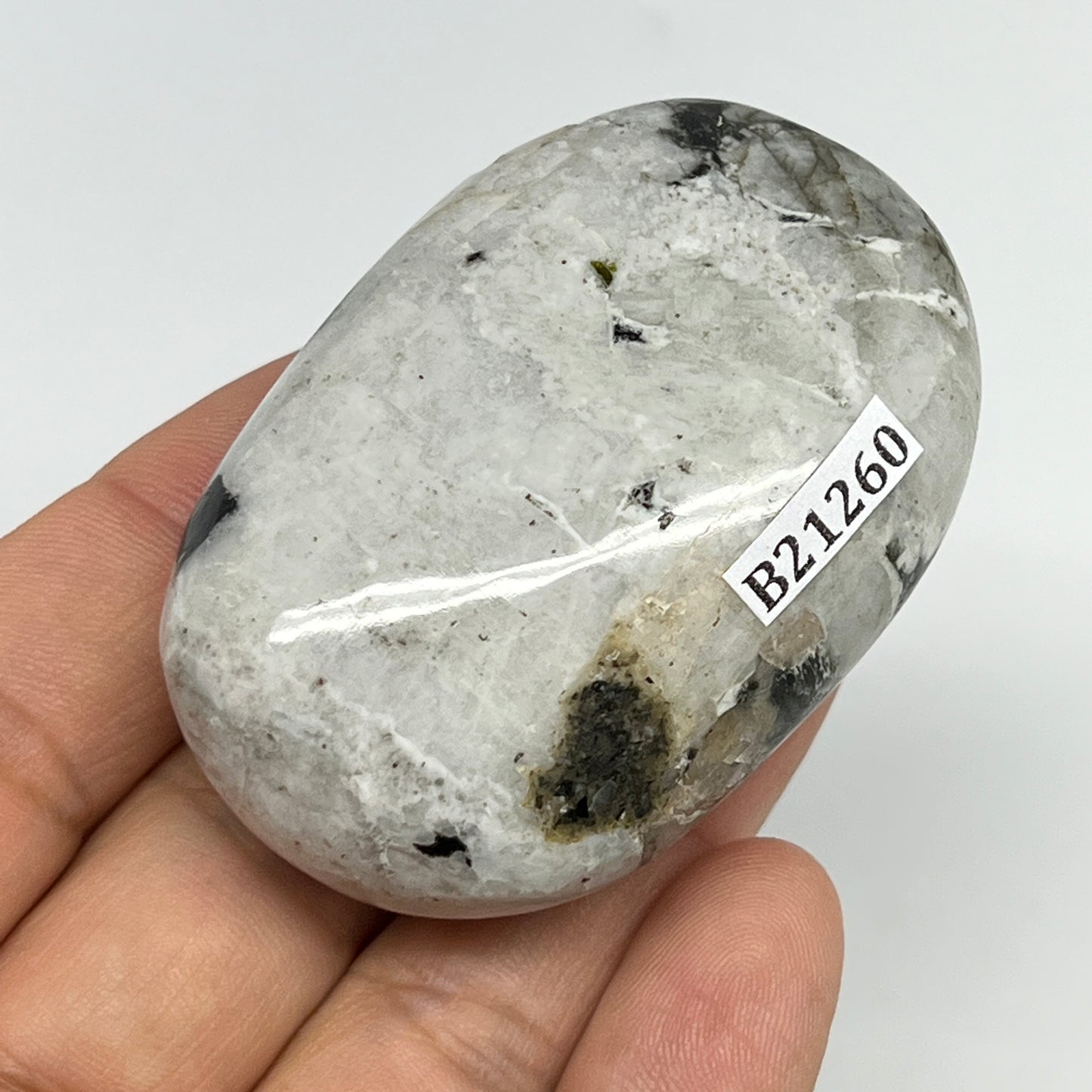 87.6g,2.3"x1.6"x1", Rainbow Moonstone Palm-Stone Polished from India, B21260