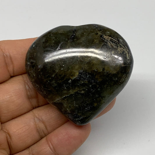 73.5g, 1.9"x2.1"x0.8" Natural Labradorite Heart Small Polished Healing Crystal,