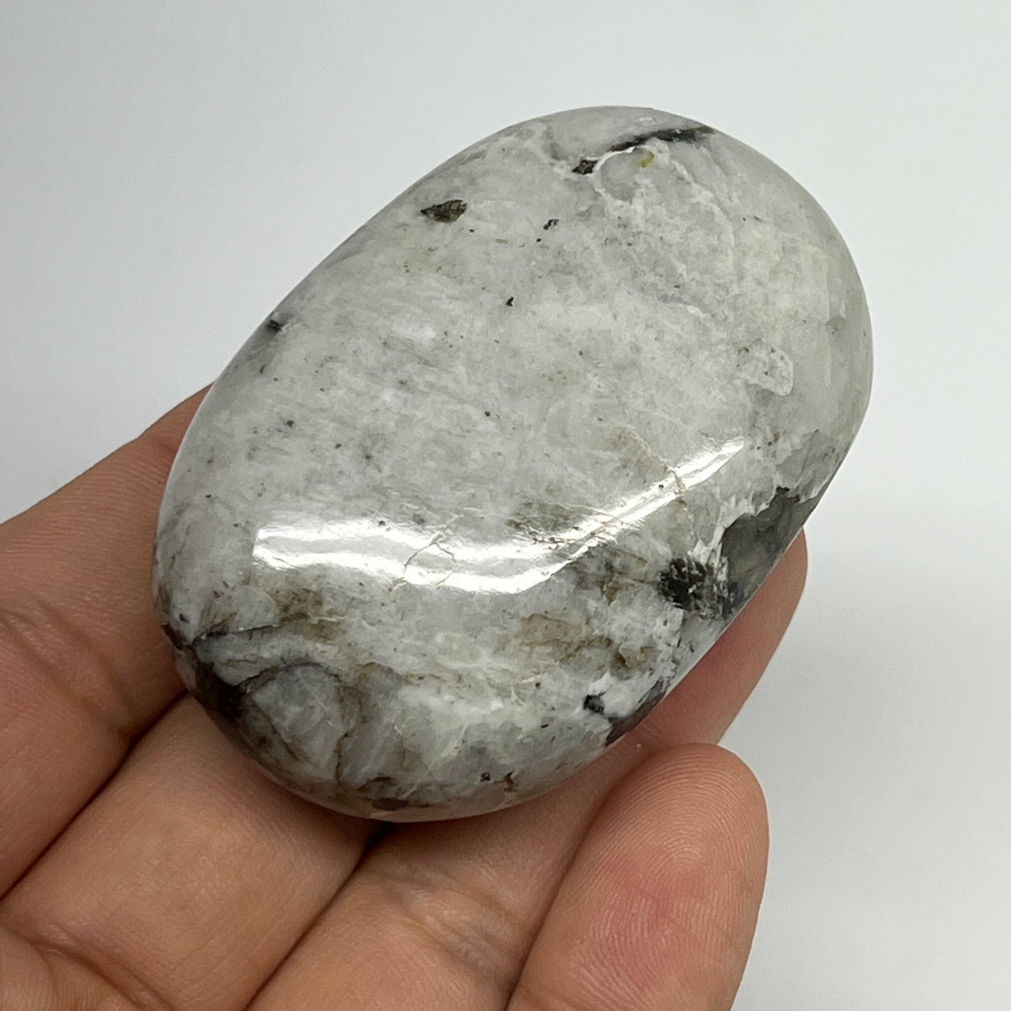 87.6g,2.3"x1.6"x1", Rainbow Moonstone Palm-Stone Polished from India, B21260