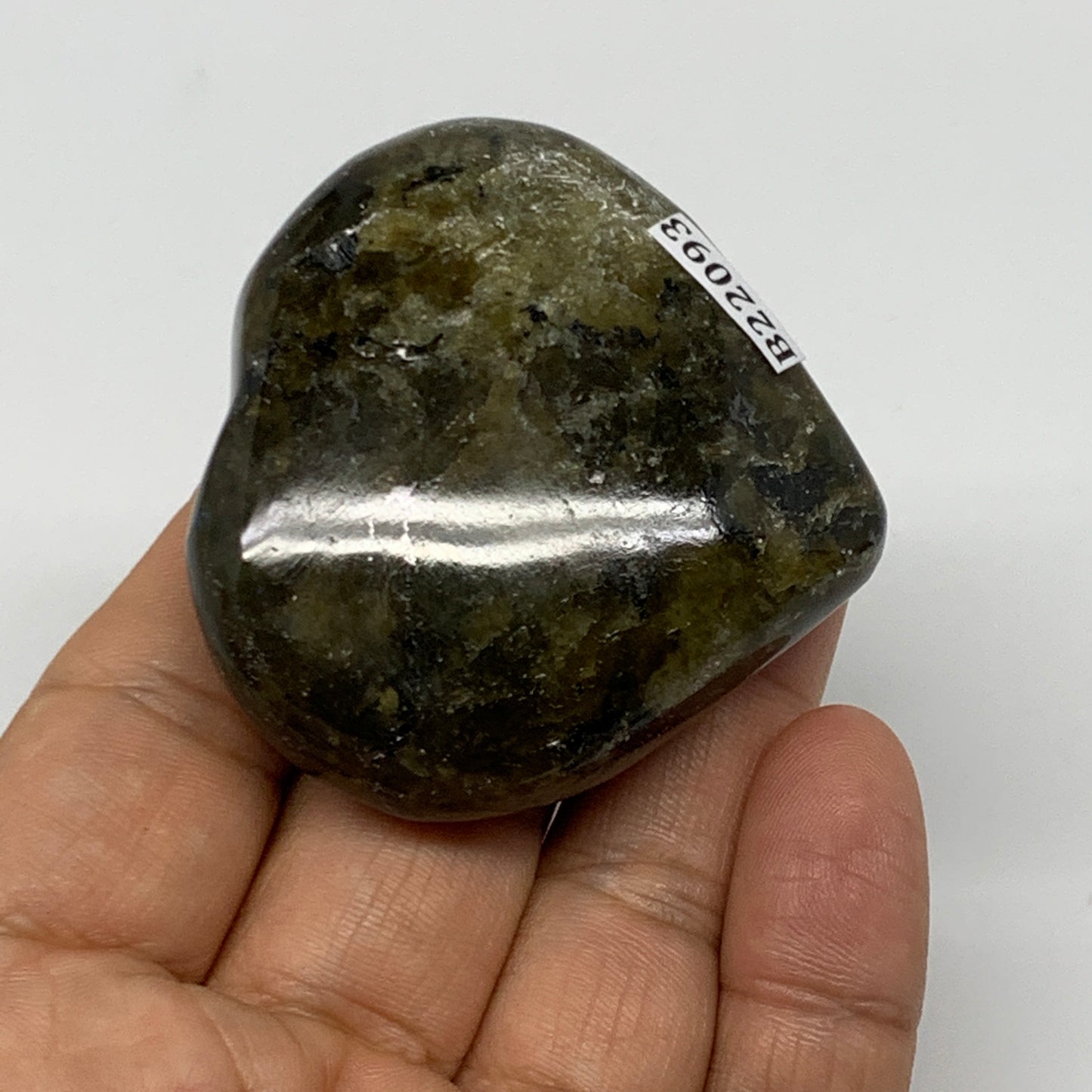 73.5g, 1.9"x2.1"x0.8" Natural Labradorite Heart Small Polished Healing Crystal,