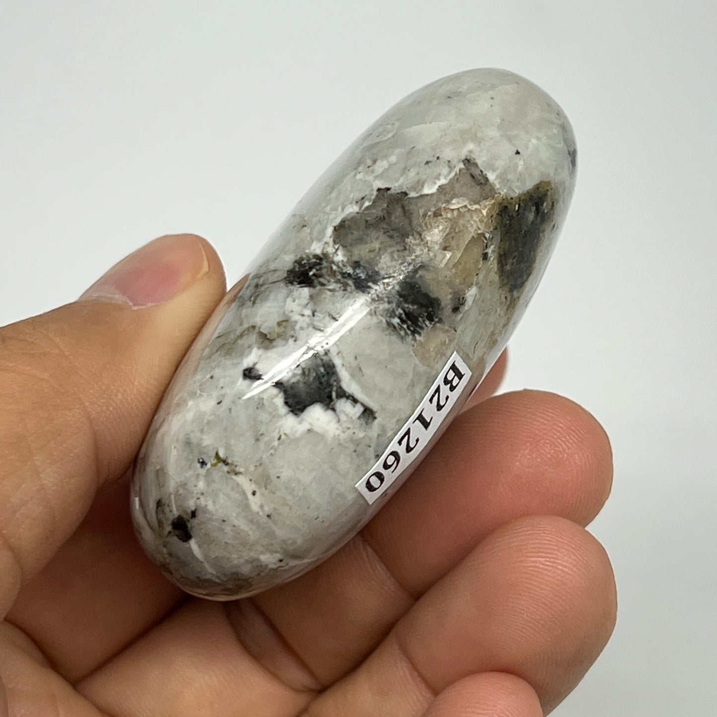 87.6g,2.3"x1.6"x1", Rainbow Moonstone Palm-Stone Polished from India, B21260