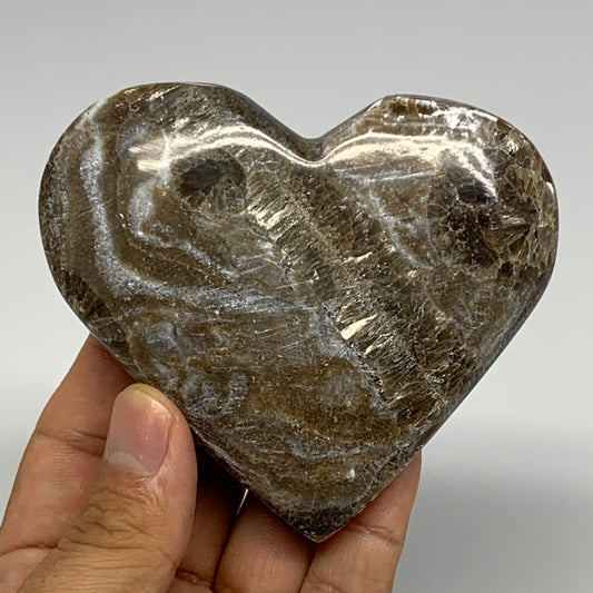 217.3g,3.2"x3.6"x1" Natural Chocolate Gray Onyx Heart Polished @Morocco,B18827