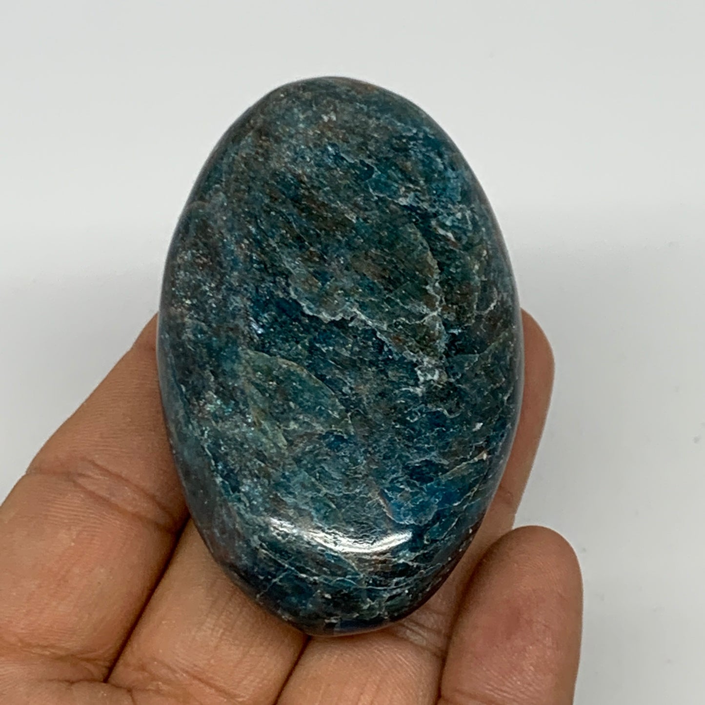 118.2g, 2.7"x1.7"x0.9" Blue Apatite Palm-Stone Polished from Madagascar, B16514