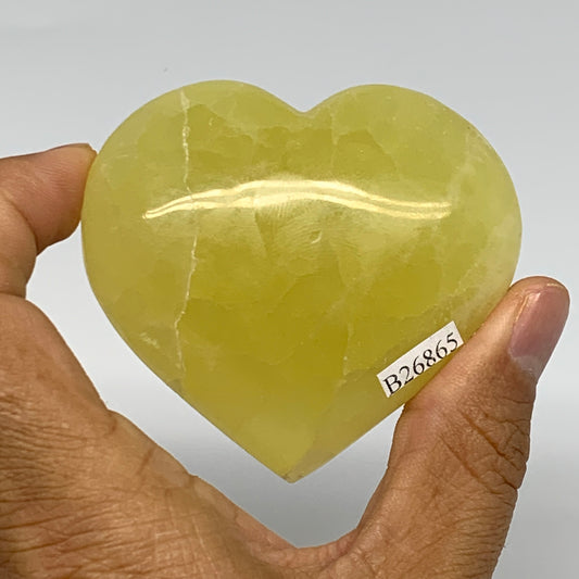144.7g, 2.4"x2.6"x1" Lemon Calcite Heart Crystal Gemstones @Afghanistan, B26865