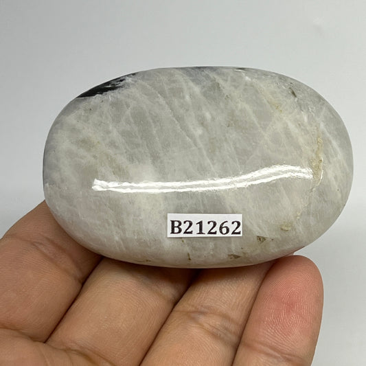 102g,2.5"x1.7"x0.9", Rainbow Moonstone Palm-Stone Polished from India, B21262