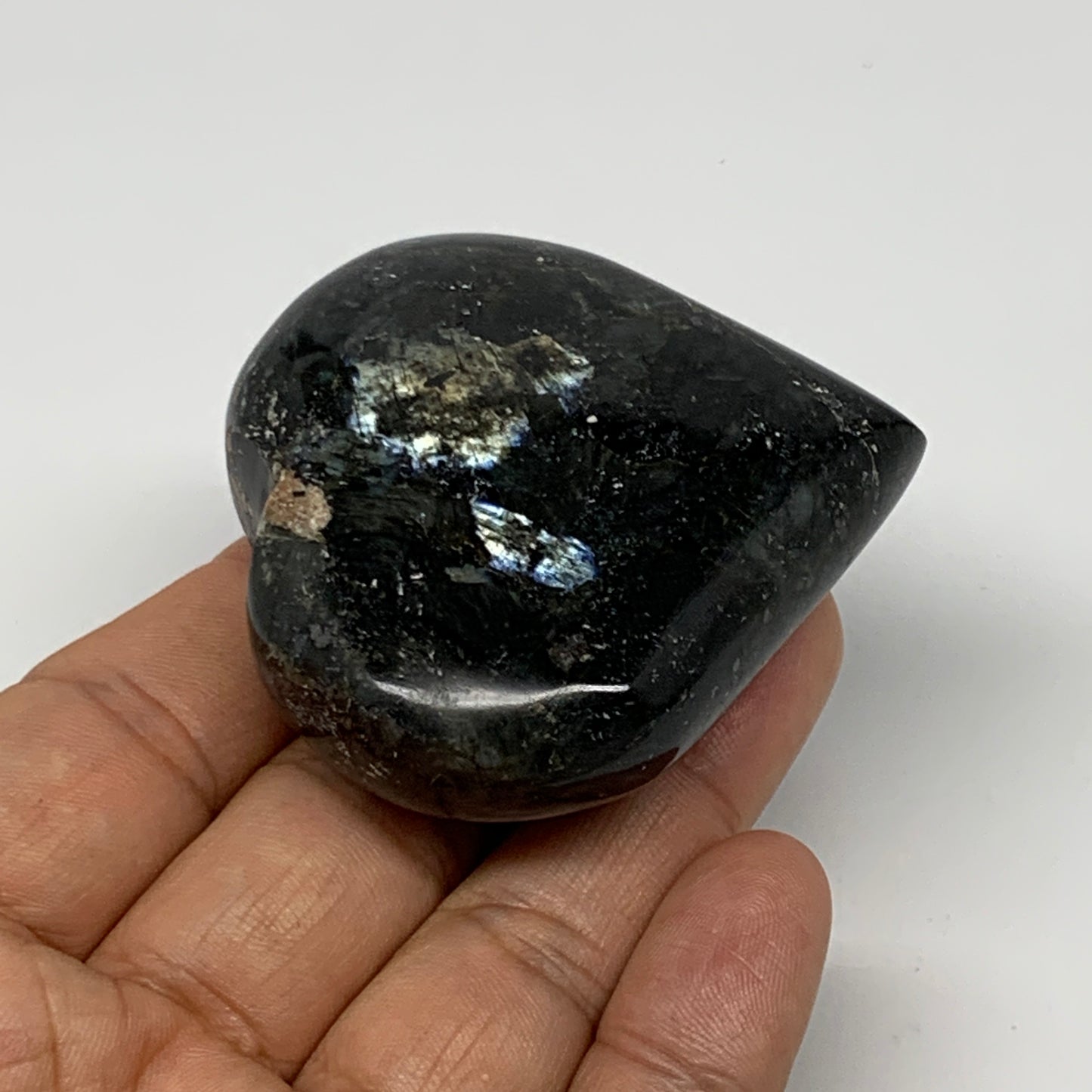 97.9g, 2.2"x2.3"x0.9" Natural Labradorite Heart Small Polished Healing Crystal,