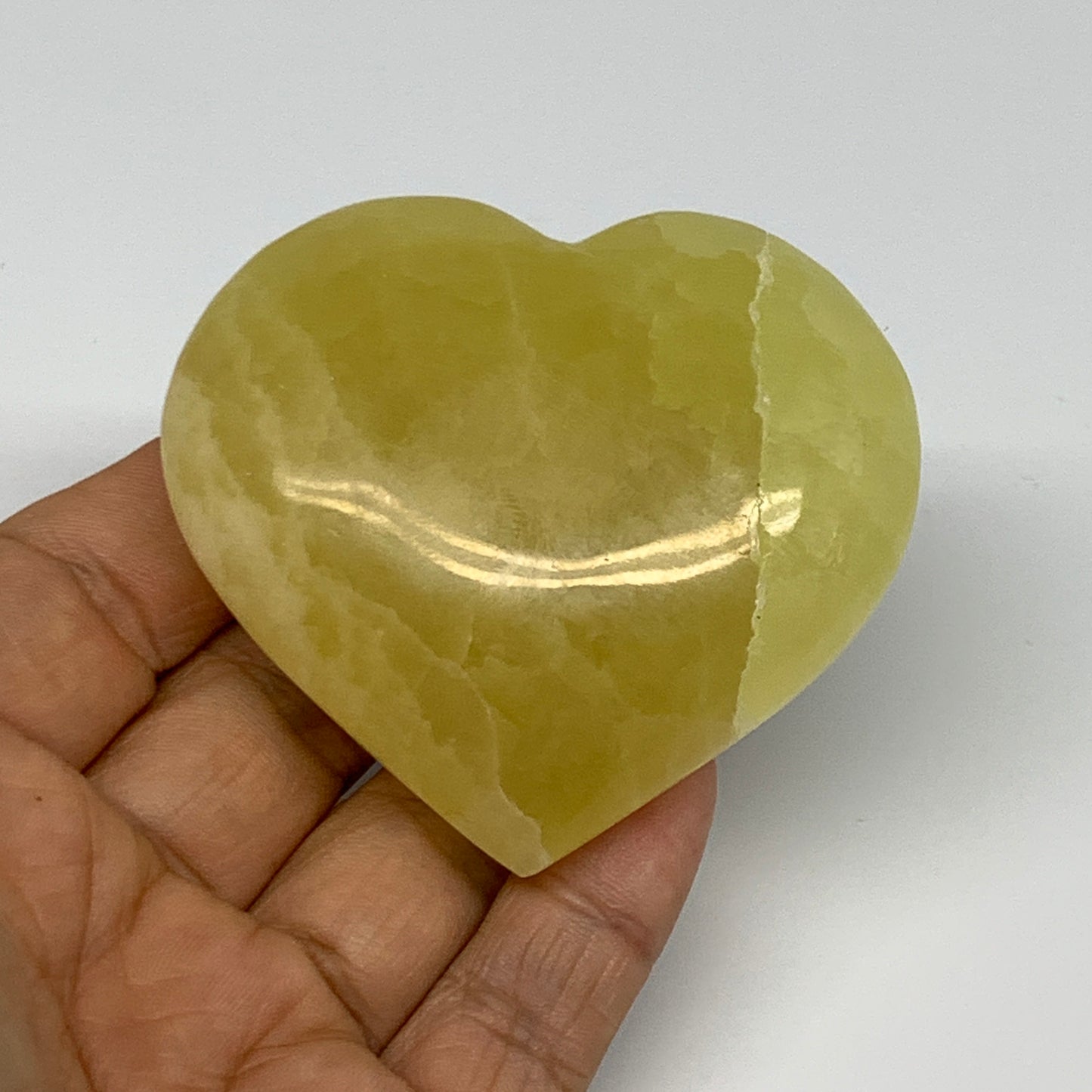 144.7g, 2.4"x2.6"x1" Lemon Calcite Heart Crystal Gemstones @Afghanistan, B26865