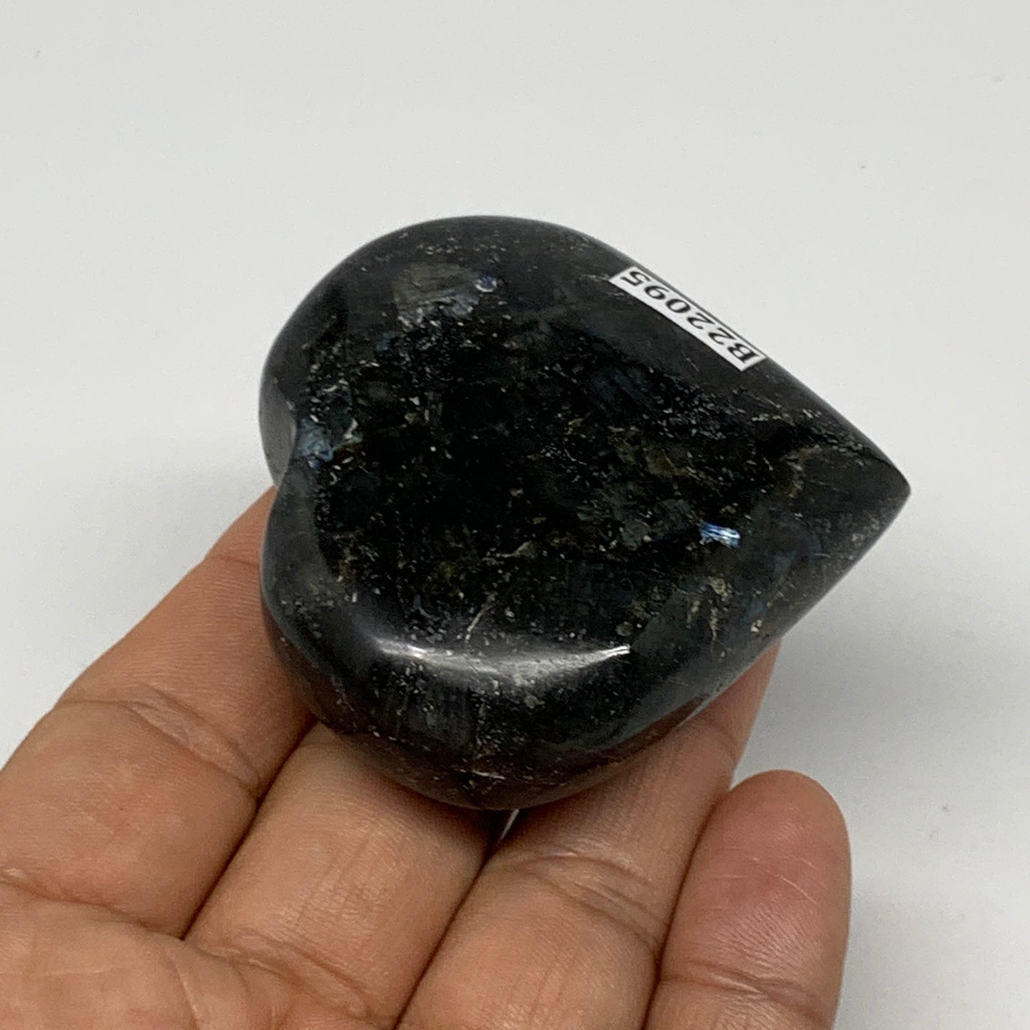 97.9g, 2.2"x2.3"x0.9" Natural Labradorite Heart Small Polished Healing Crystal,