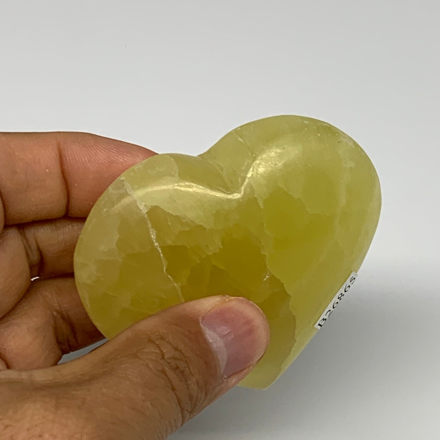 144.7g, 2.4"x2.6"x1" Lemon Calcite Heart Crystal Gemstones @Afghanistan, B26865