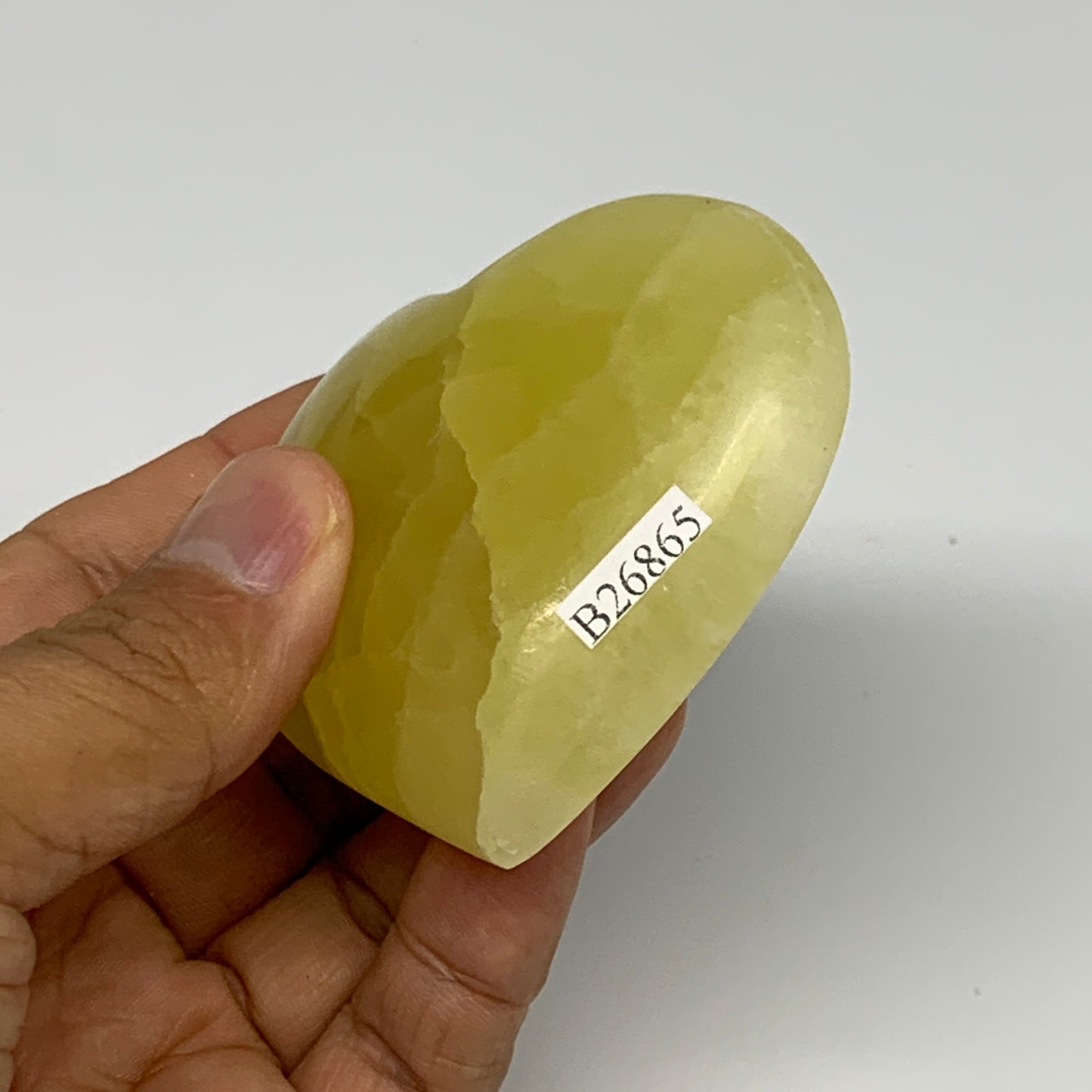 144.7g, 2.4"x2.6"x1" Lemon Calcite Heart Crystal Gemstones @Afghanistan, B26865