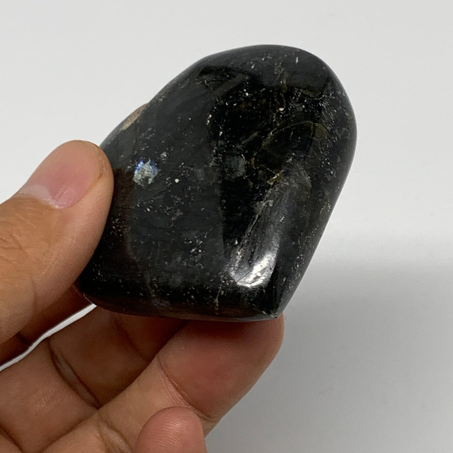 97.9g, 2.2"x2.3"x0.9" Natural Labradorite Heart Small Polished Healing Crystal,