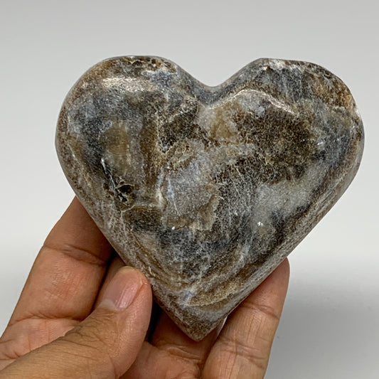220.5g,3.2"x3.4"x1.1" Natural Chocolate Gray Onyx Heart Polished @Morocco,B18828