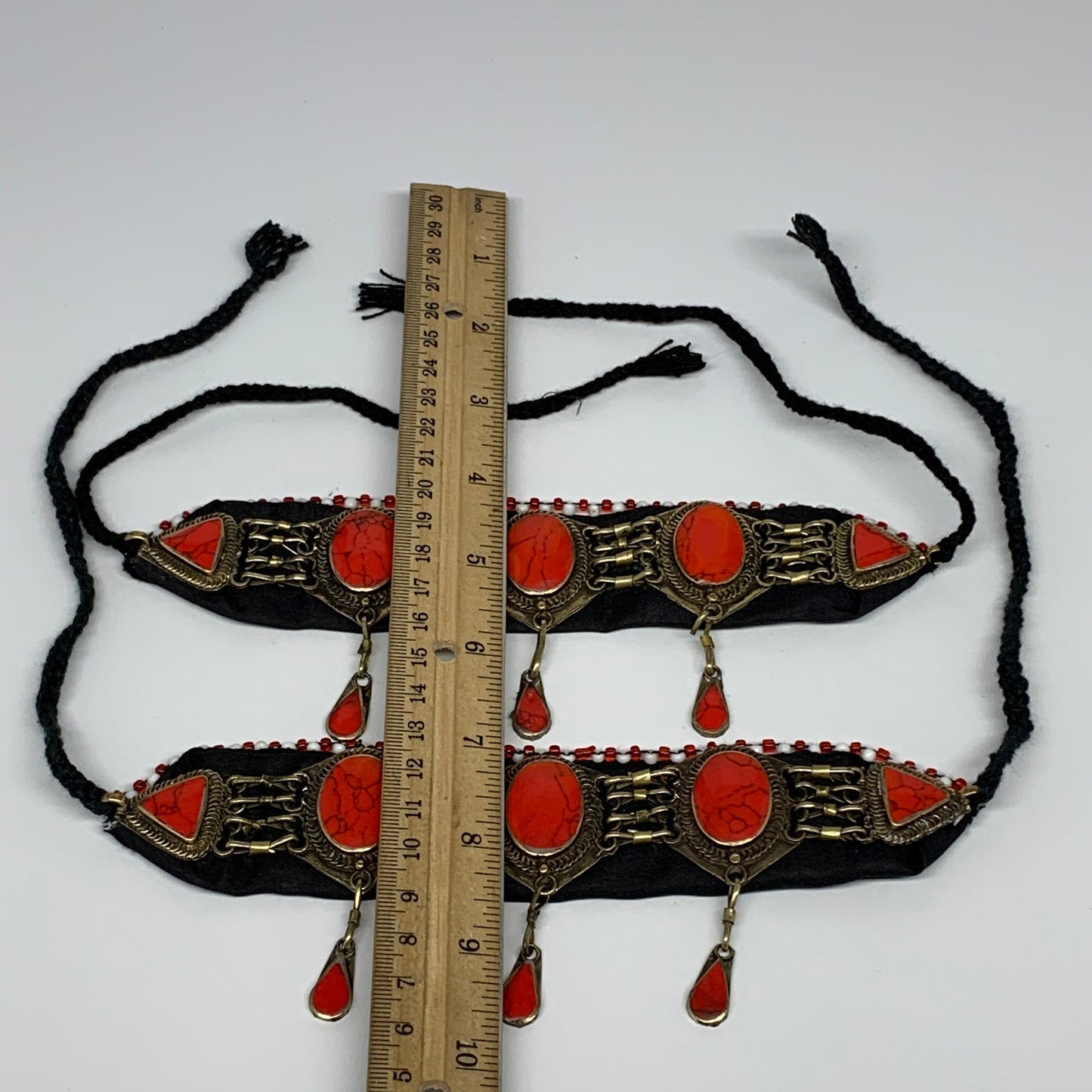 1pc, 20" Choker Necklace Afghan Turkmen Tribal 5 Cab Coral Inlay Fashion,B13986
