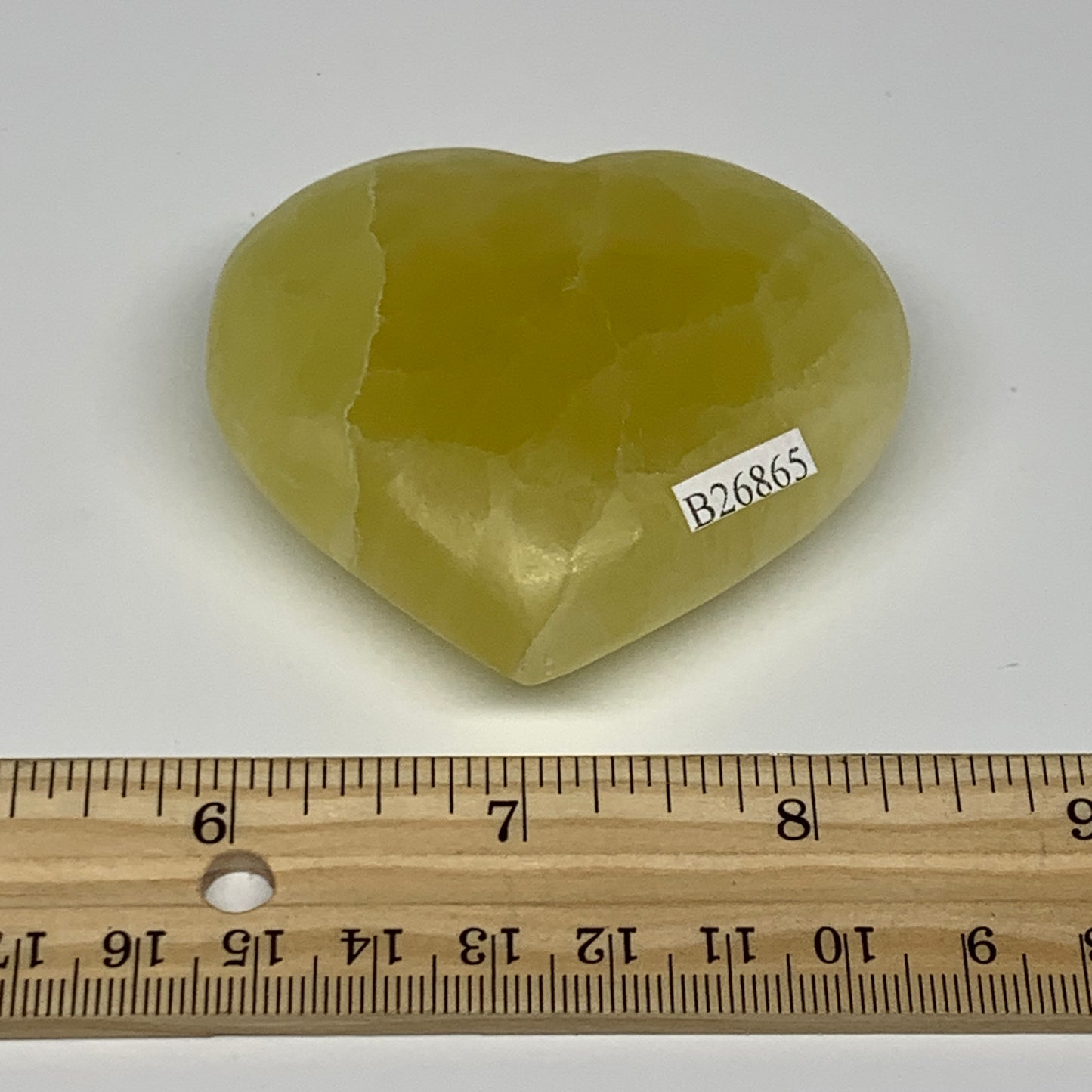 144.7g, 2.4"x2.6"x1" Lemon Calcite Heart Crystal Gemstones @Afghanistan, B26865