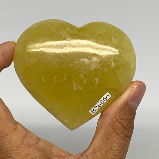 145g, 2.4"x2.7"x0.9" Lemon Calcite Heart Crystal Gemstones @Afghanistan, B26866