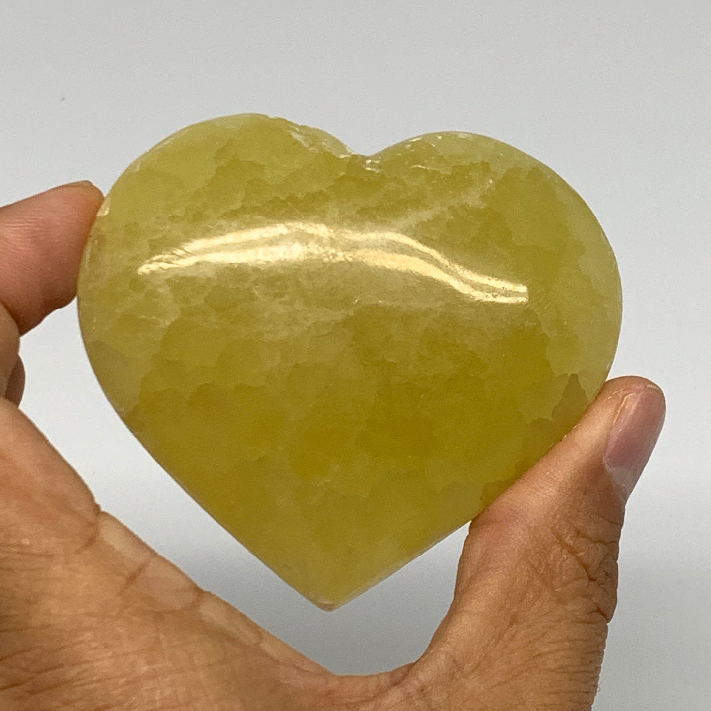145g, 2.4"x2.7"x0.9" Lemon Calcite Heart Crystal Gemstones @Afghanistan, B26866