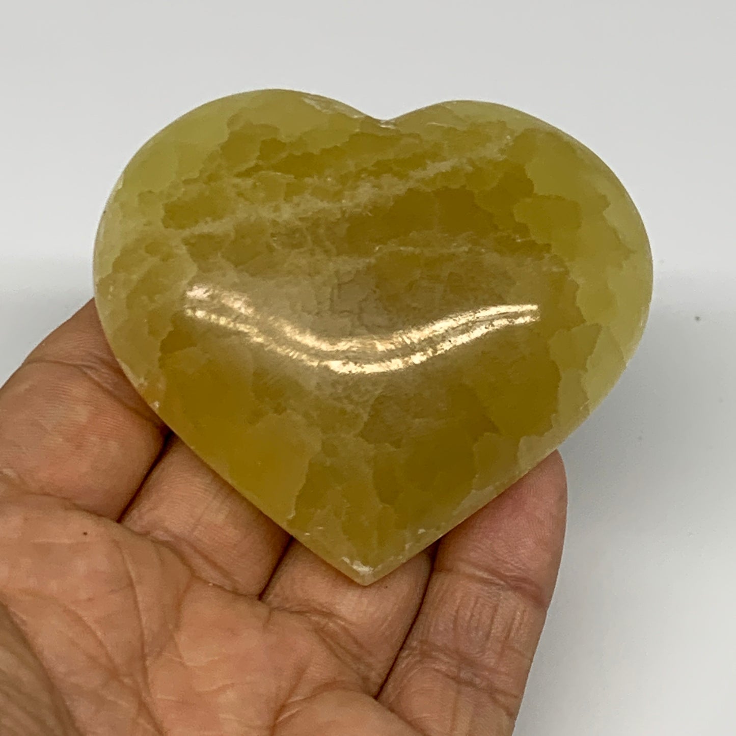 145g, 2.4"x2.7"x0.9" Lemon Calcite Heart Crystal Gemstones @Afghanistan, B26866