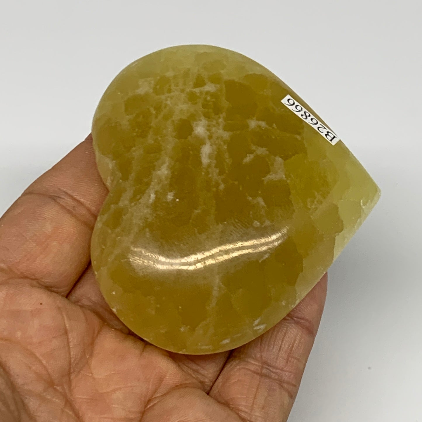145g, 2.4"x2.7"x0.9" Lemon Calcite Heart Crystal Gemstones @Afghanistan, B26866