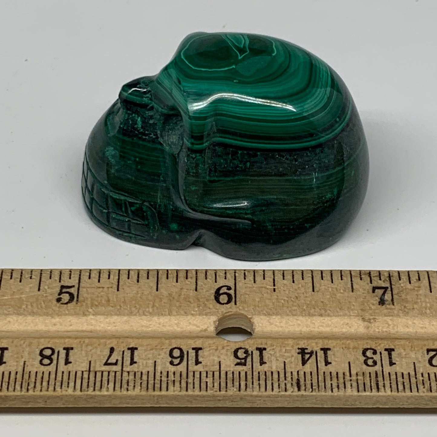 123.3g, 2"x1.3"x1.3", Natural Solid Malachite Skull From Congo, B7136