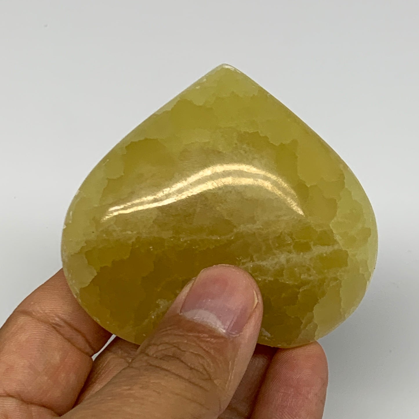 145g, 2.4"x2.7"x0.9" Lemon Calcite Heart Crystal Gemstones @Afghanistan, B26866