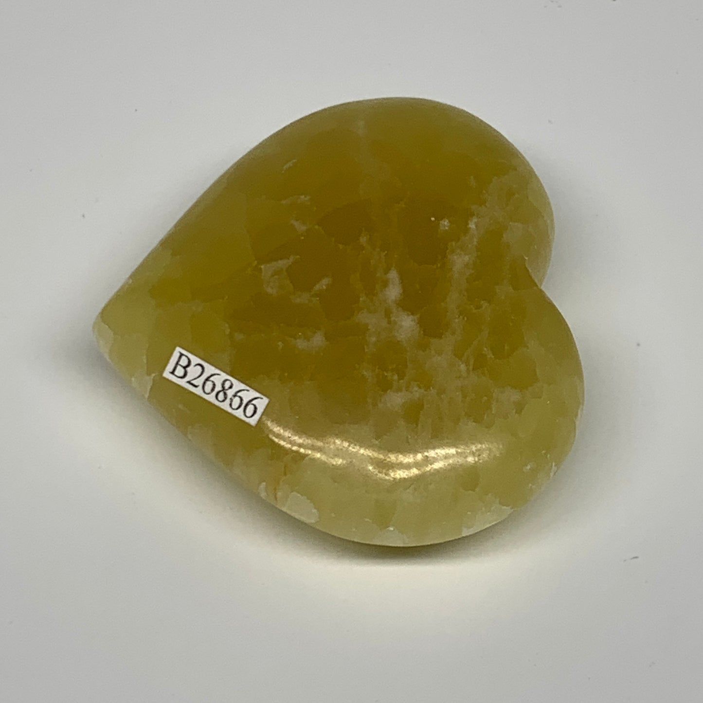 145g, 2.4"x2.7"x0.9" Lemon Calcite Heart Crystal Gemstones @Afghanistan, B26866