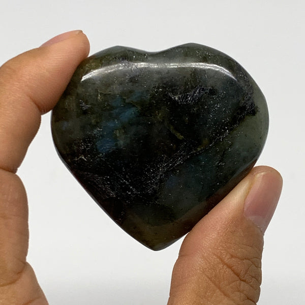 65.8g,1.9"x2"x0.7" Natural Labradorite Heart Small Polished Healing Crystal, B22