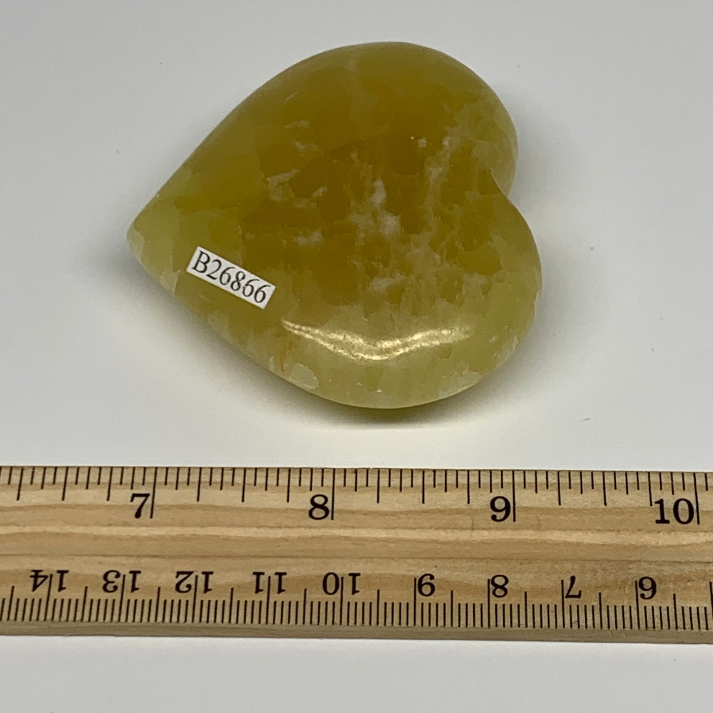 145g, 2.4"x2.7"x0.9" Lemon Calcite Heart Crystal Gemstones @Afghanistan, B26866