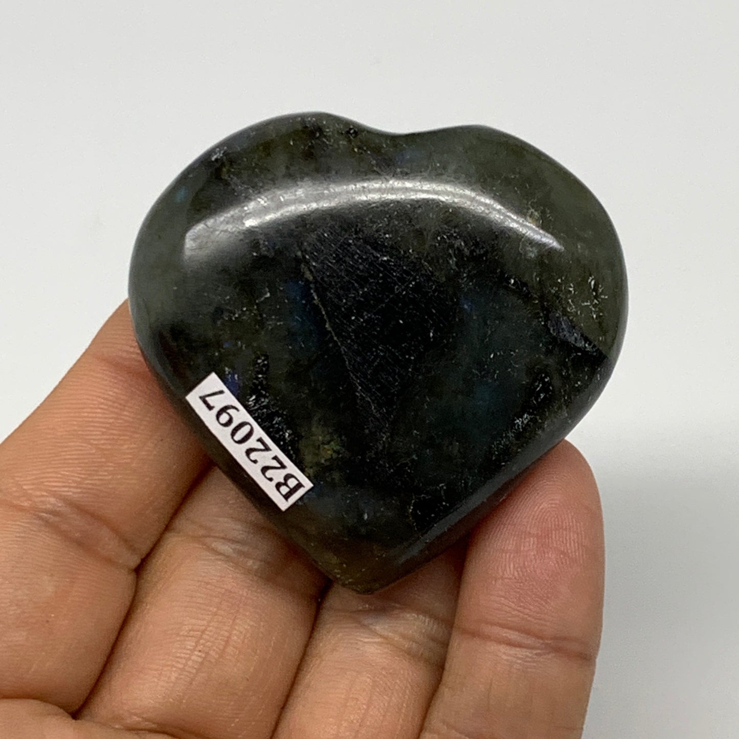 65.8g,1.9"x2"x0.7" Natural Labradorite Heart Small Polished Healing Crystal, B22