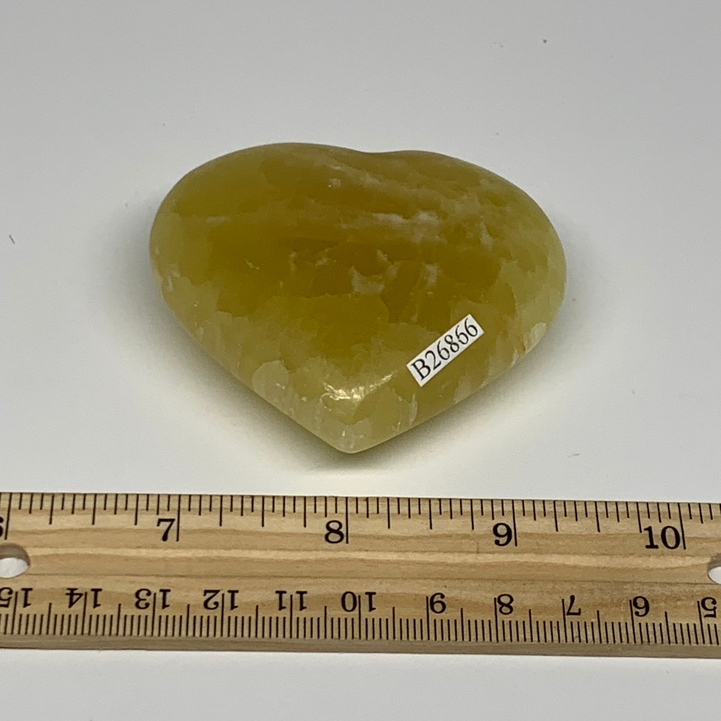 145g, 2.4"x2.7"x0.9" Lemon Calcite Heart Crystal Gemstones @Afghanistan, B26866