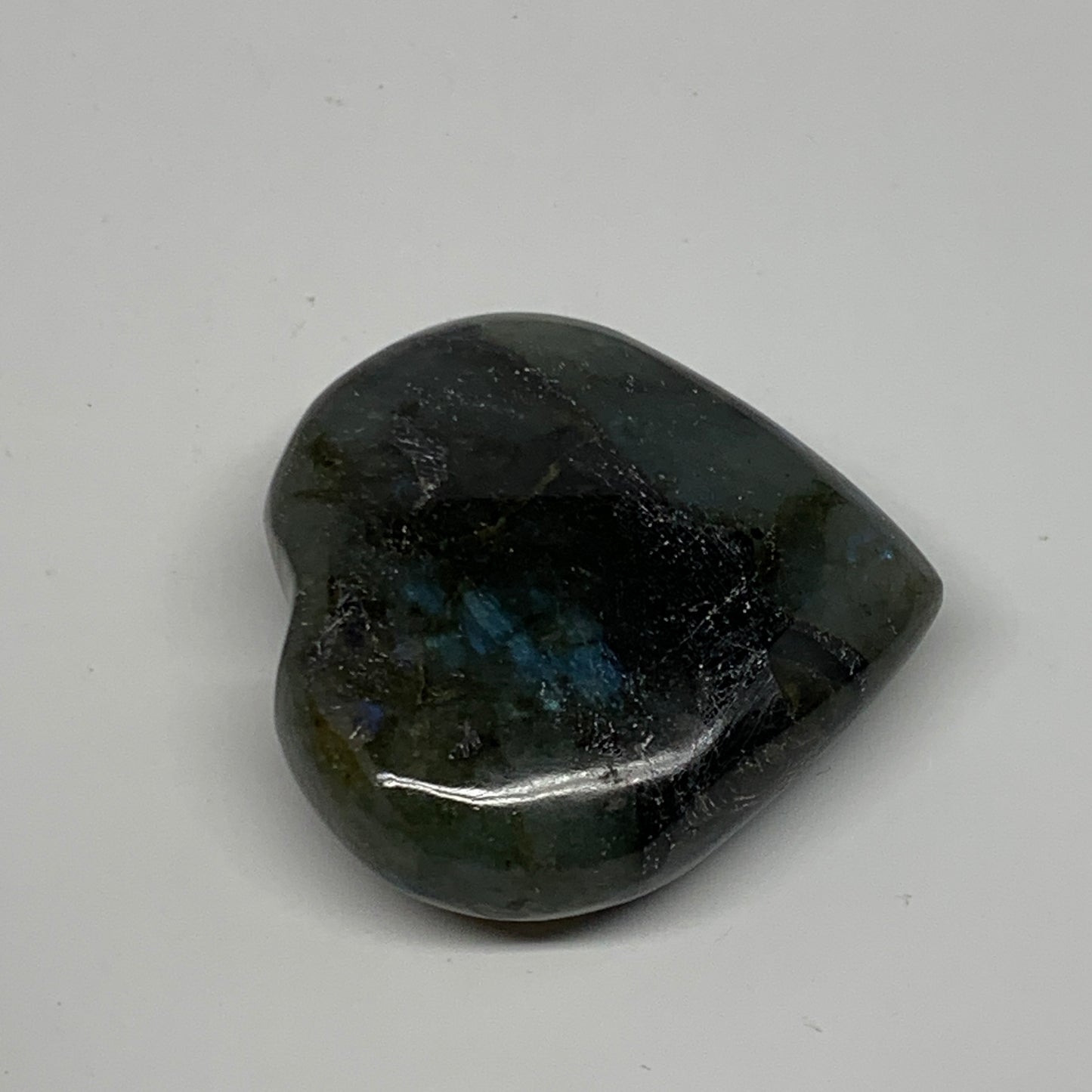 65.8g,1.9"x2"x0.7" Natural Labradorite Heart Small Polished Healing Crystal, B22