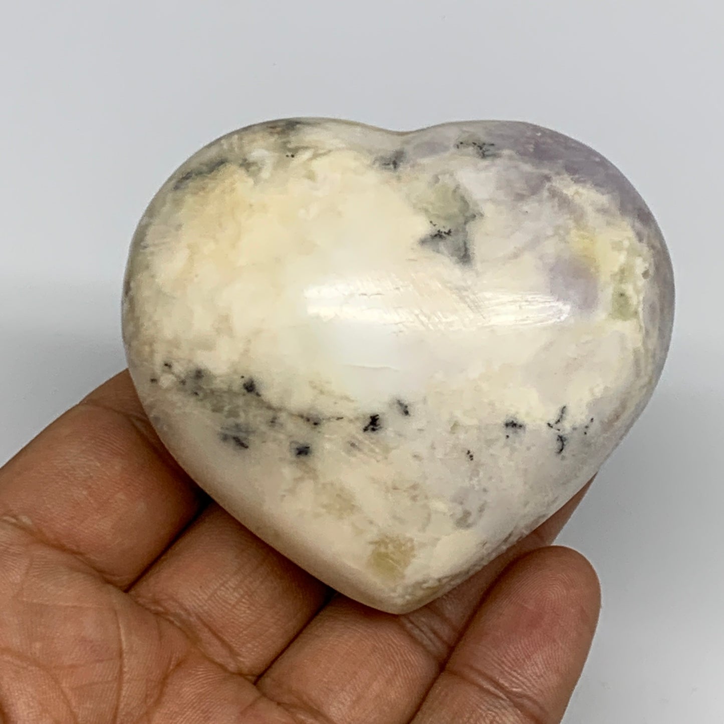 178.9g, 2.3"x2.6"x1.4" Dendrite Opal Heart Polished Healing Crystal Moss, B17300