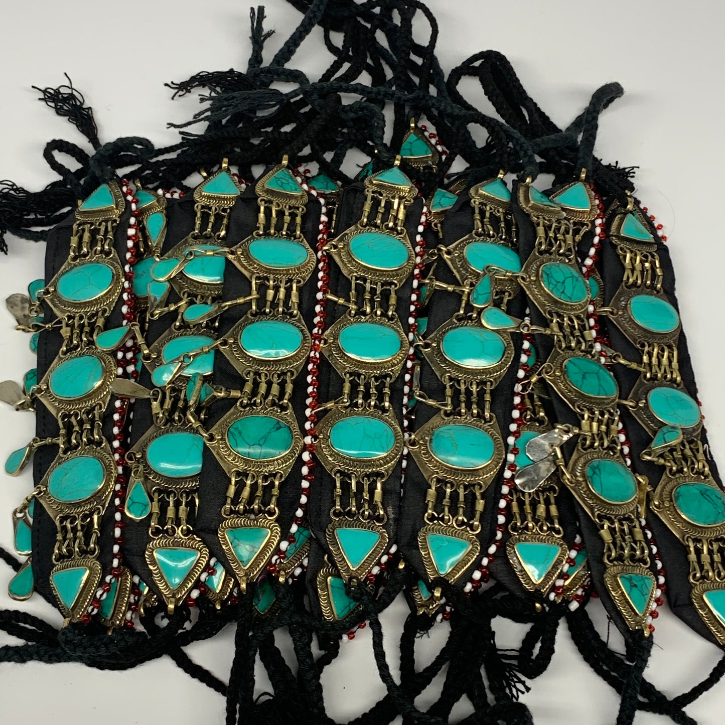 1pc, 24" Choker Necklace Afghan Turkmen Tribal 5 Cab Turquoise Inlay Fashion,B13