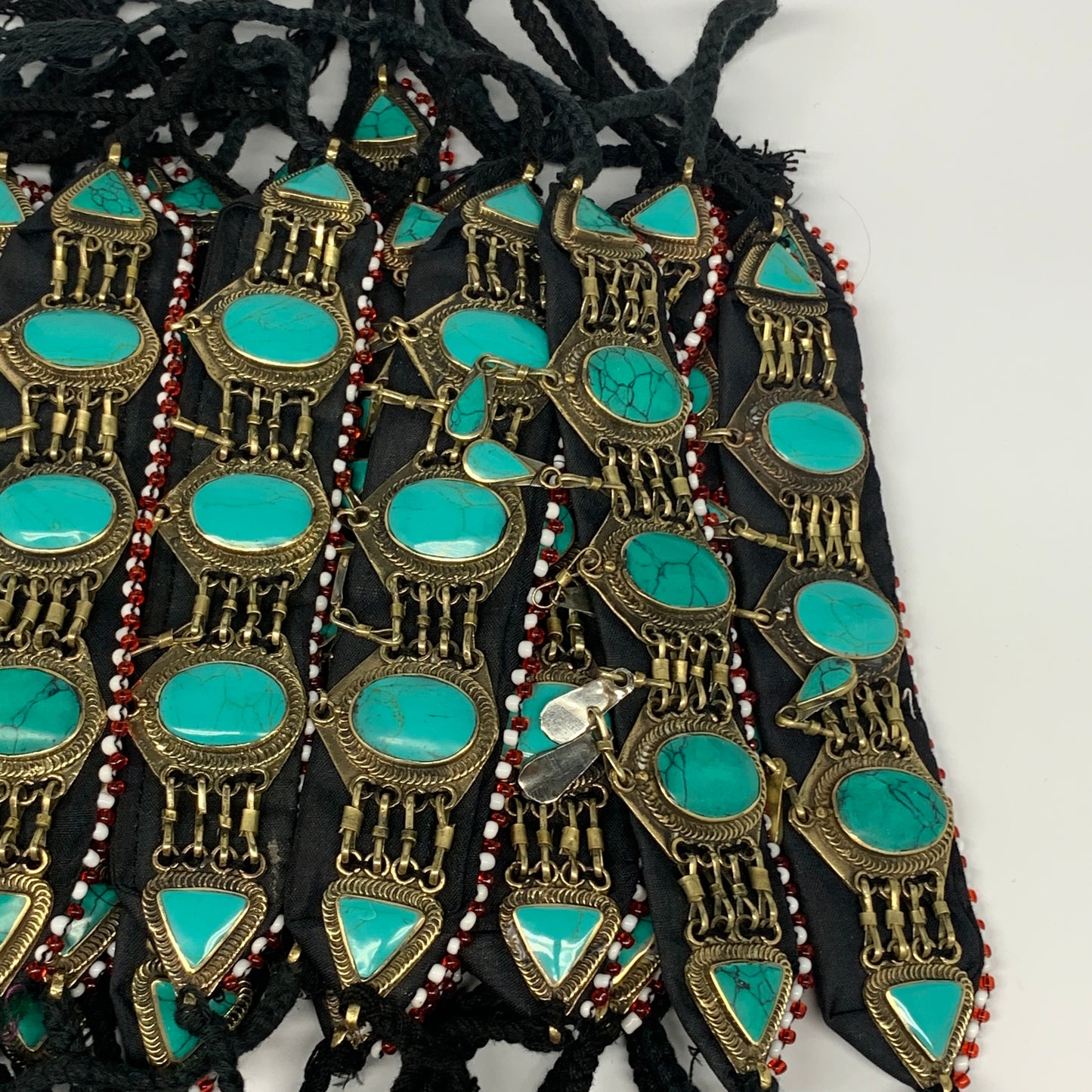 1pc, 24" Choker Necklace Afghan Turkmen Tribal 5 Cab Turquoise Inlay Fashion,B13