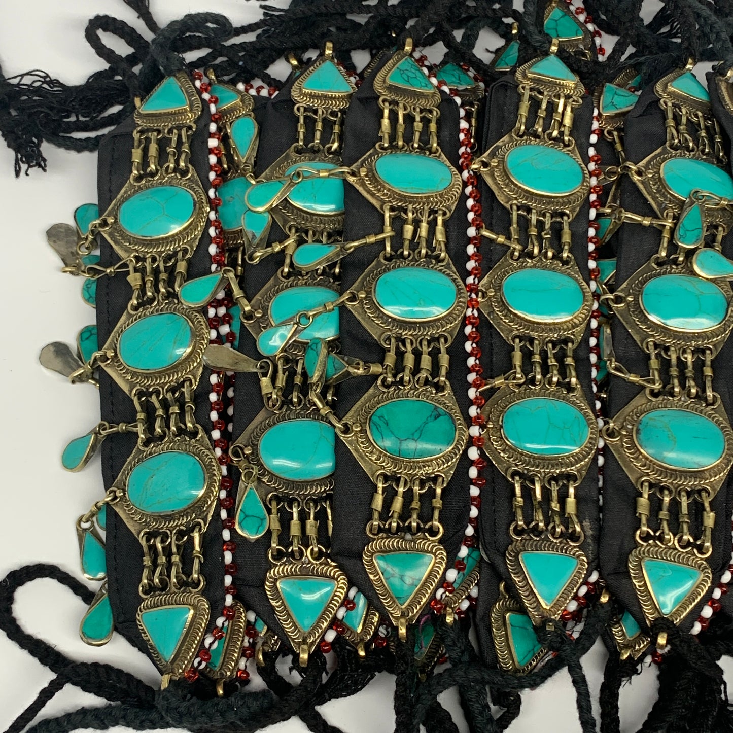1pc, 24" Choker Necklace Afghan Turkmen Tribal 5 Cab Turquoise Inlay Fashion,B13