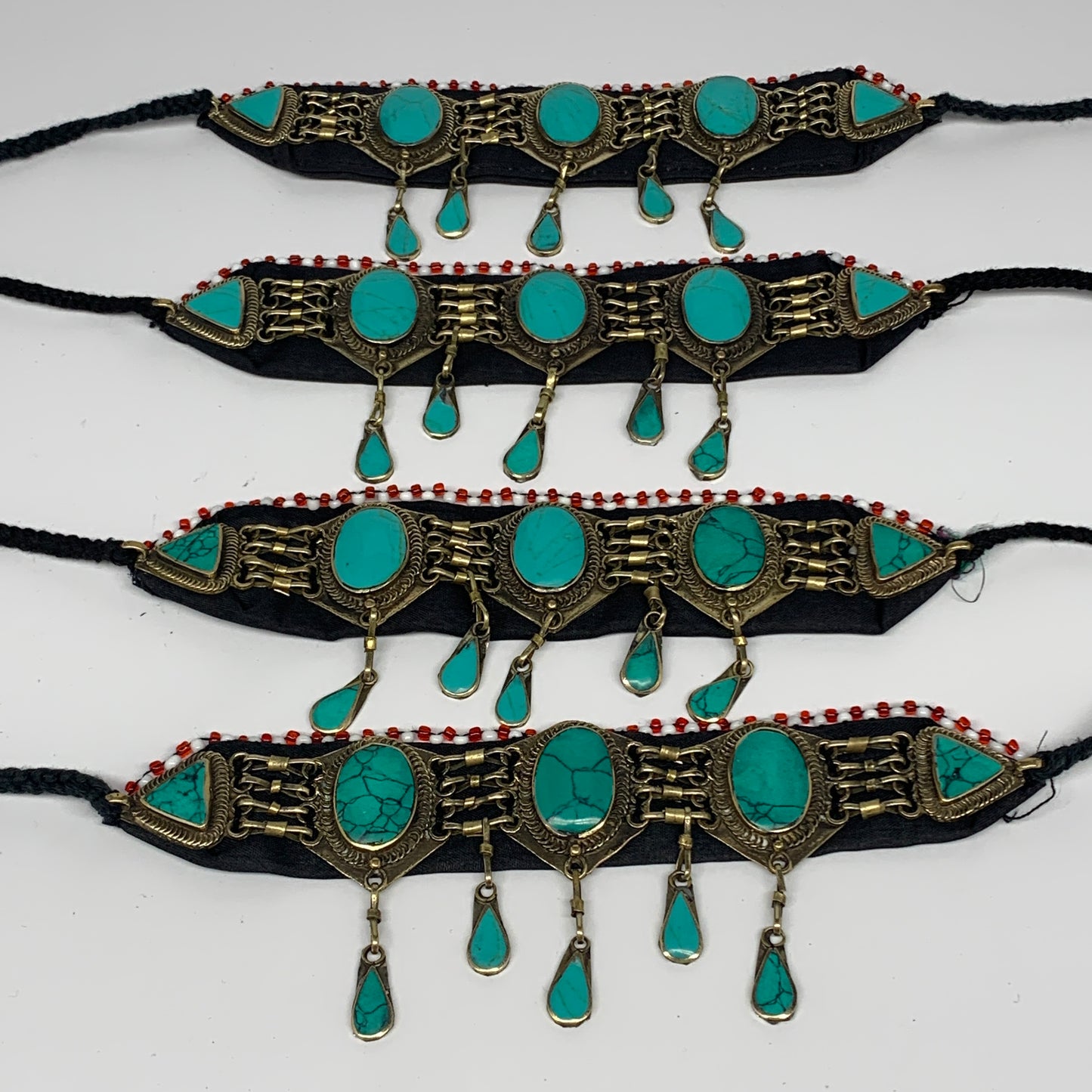 1pc, 24" Choker Necklace Afghan Turkmen Tribal 5 Cab Turquoise Inlay Fashion,B13