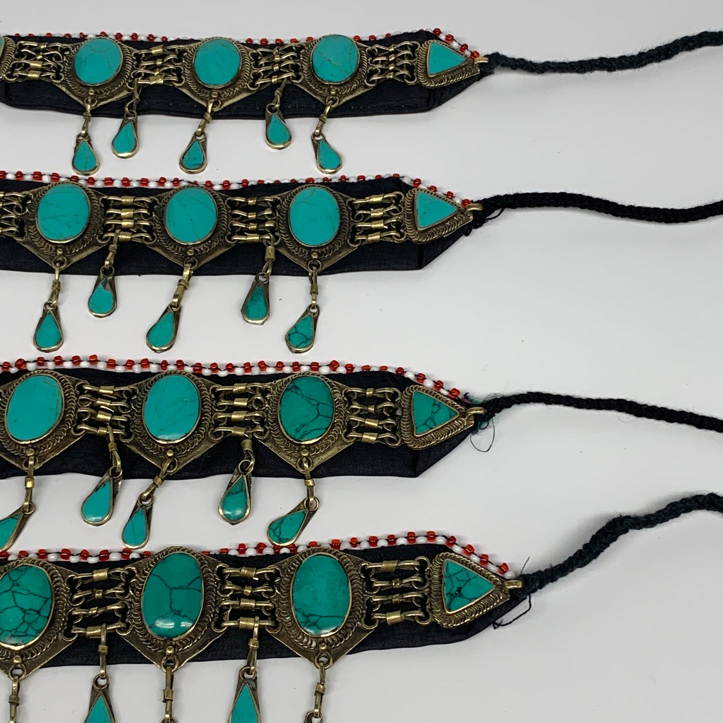 1pc, 24" Choker Necklace Afghan Turkmen Tribal 5 Cab Turquoise Inlay Fashion,B13