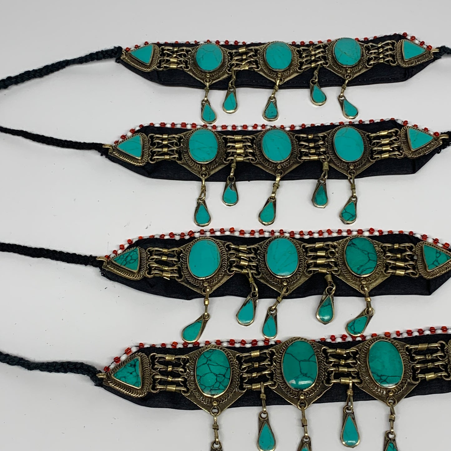 1pc, 24" Choker Necklace Afghan Turkmen Tribal 5 Cab Turquoise Inlay Fashion,B13