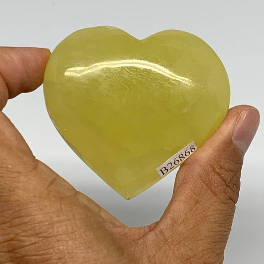 111.4g, 2.1"x2.3"x1" Lemon Calcite Heart Crystal Gemstones @Afghanistan, B26868