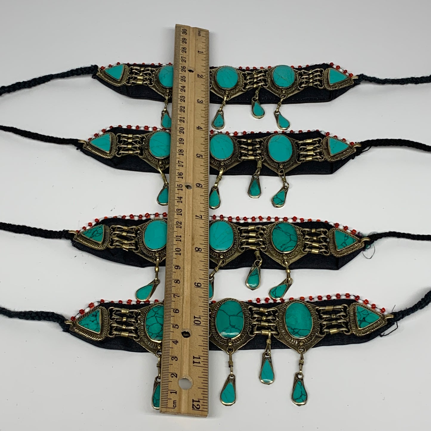 1pc, 24" Choker Necklace Afghan Turkmen Tribal 5 Cab Turquoise Inlay Fashion,B13