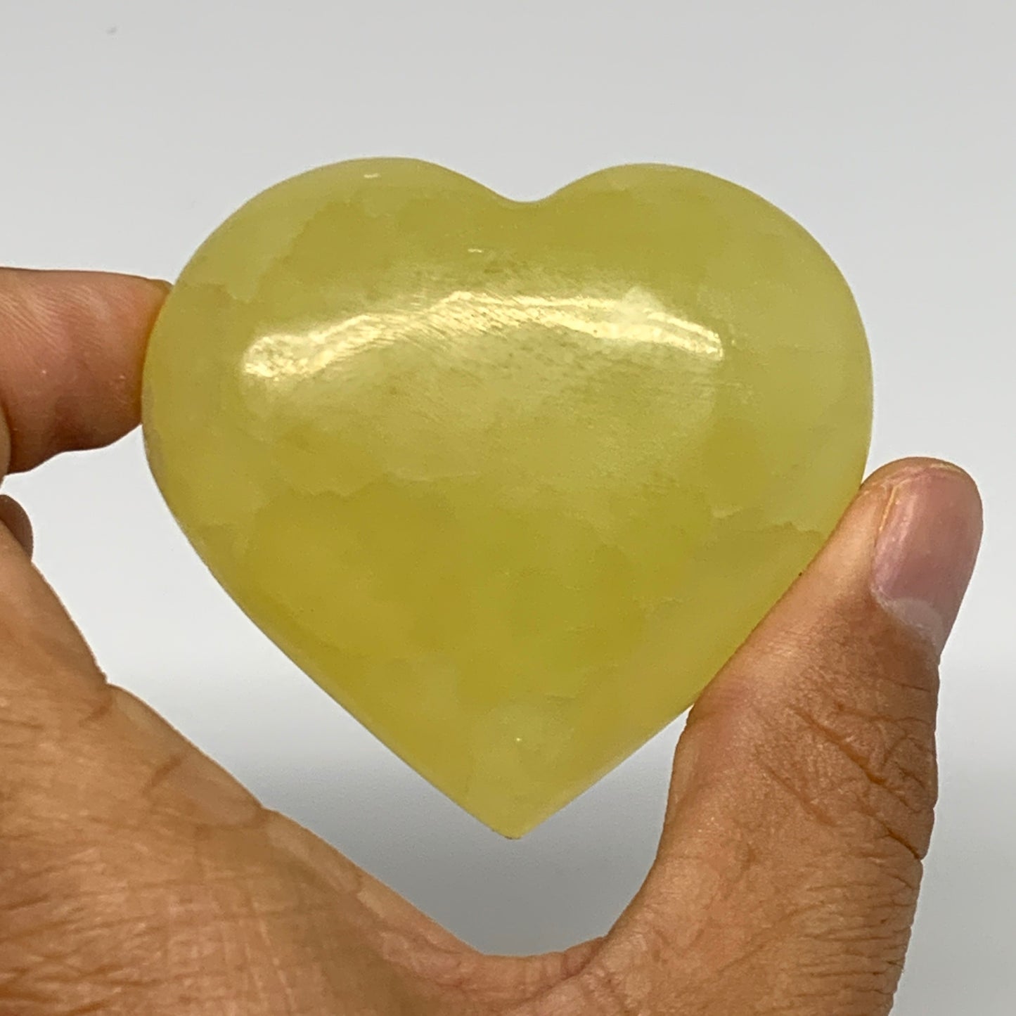 111.4g, 2.1"x2.3"x1" Lemon Calcite Heart Crystal Gemstones @Afghanistan, B26868