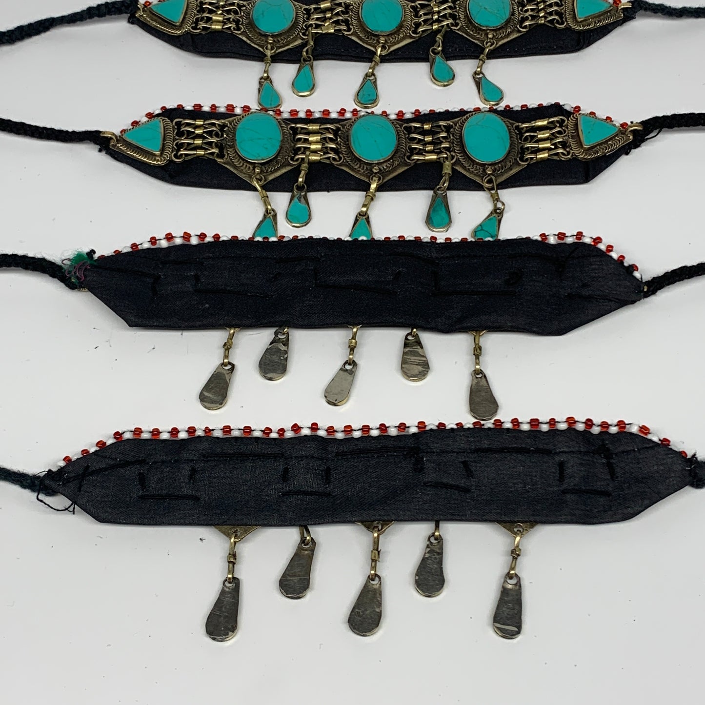 1pc, 24" Choker Necklace Afghan Turkmen Tribal 5 Cab Turquoise Inlay Fashion,B13