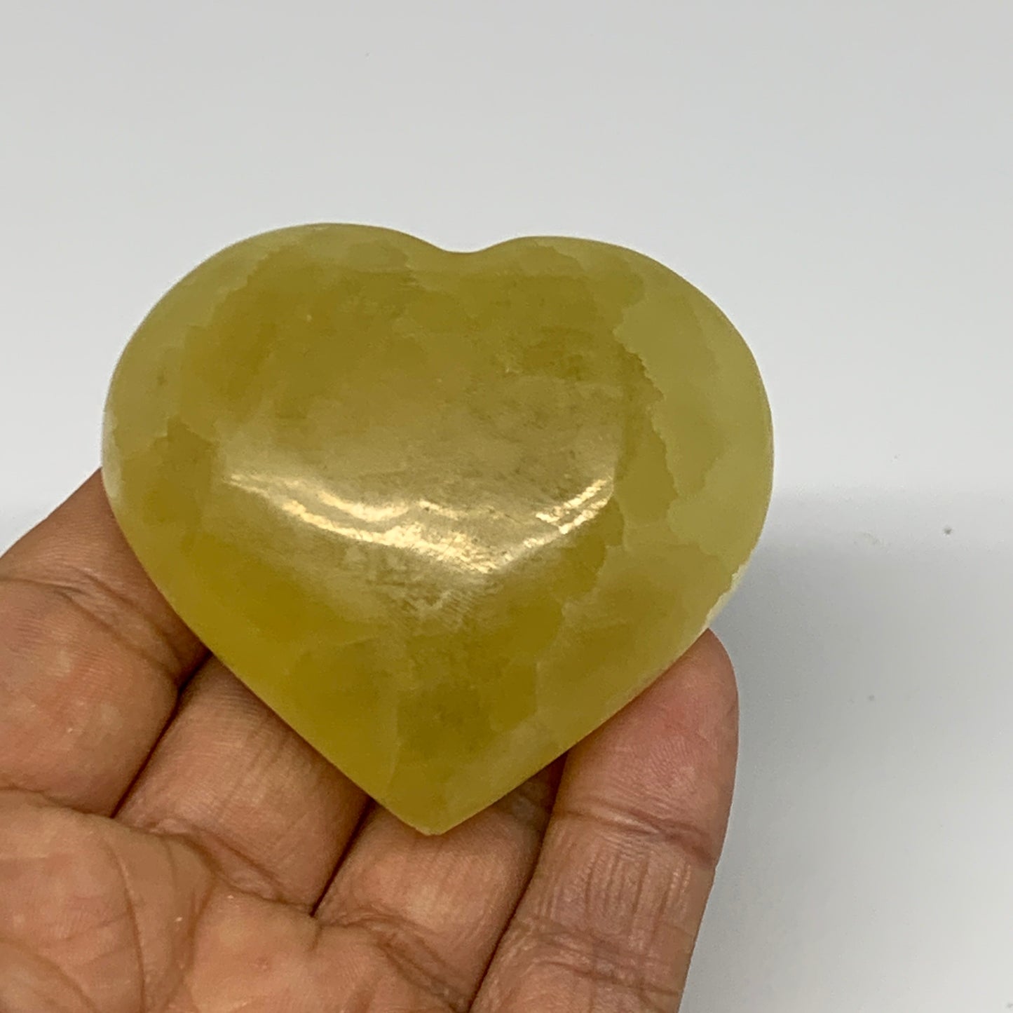 111.4g, 2.1"x2.3"x1" Lemon Calcite Heart Crystal Gemstones @Afghanistan, B26868